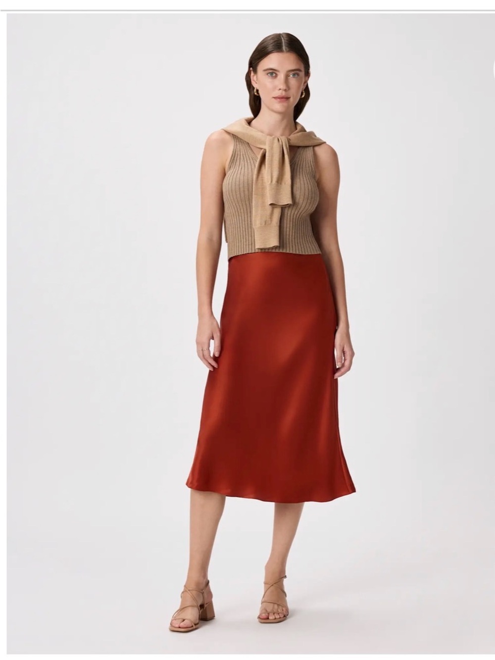 Quince washable orange Satin Bias Midi Skirt - Picture 5 of 7